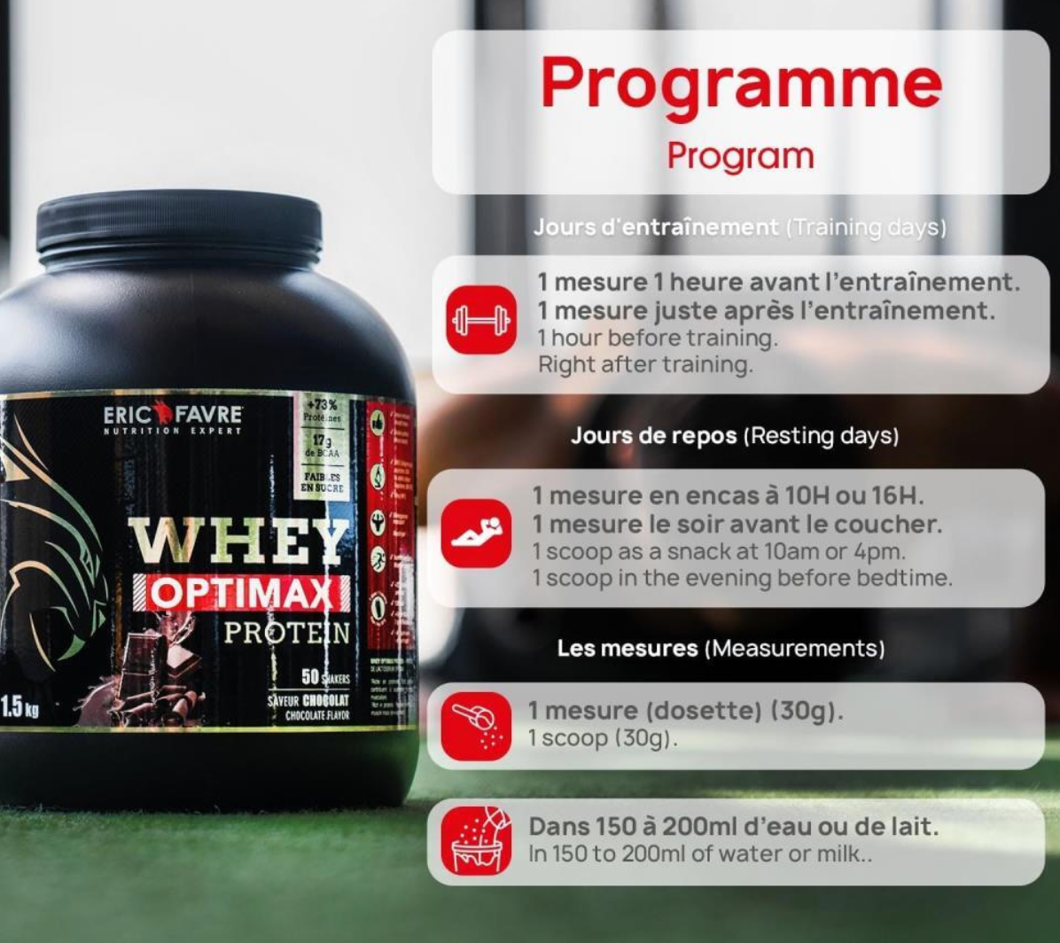 ERIC FAVRE Whey Optimax Protein, prise de masse, sèche musculaire - 1,5kg