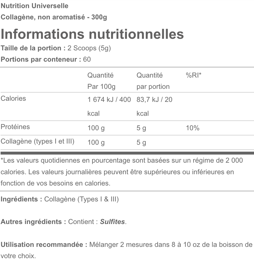 Universal Nutrition Collagen (formulation à base de plante)-300g