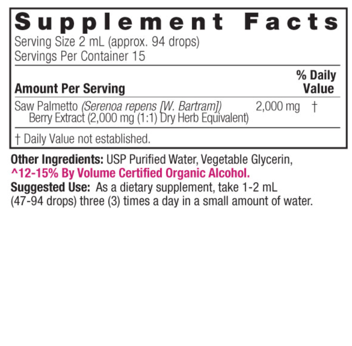Nature’s answer Saw palmetto extract 2000mg- 30ml (santé de la prostate)