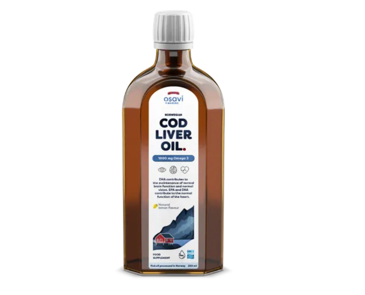 Osavi Norwegian Cod Liver Oil D3, 1000 Mg Omega 3- 250 ml (DHA : fonction cérébrale, syst immu, le coeur, vision)