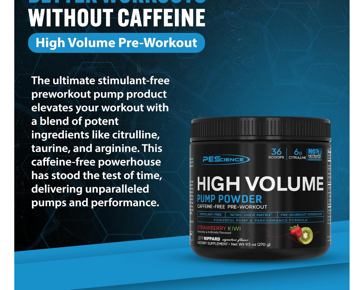 PEScience, High volume pré workout sans caféine (masse musculaire) 270 g