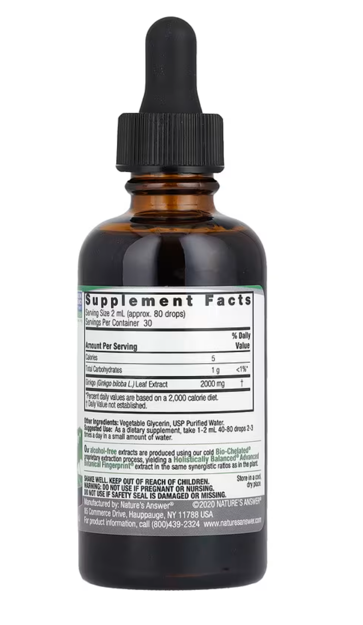 Nature’s answer Ginkgo Biloba Leaf 2000mg -60ml (fonction cognitive)