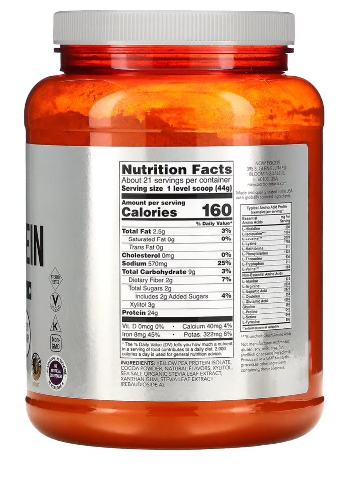 Now foods Sports Protéine de pois, naturelle sans arôme-907 g