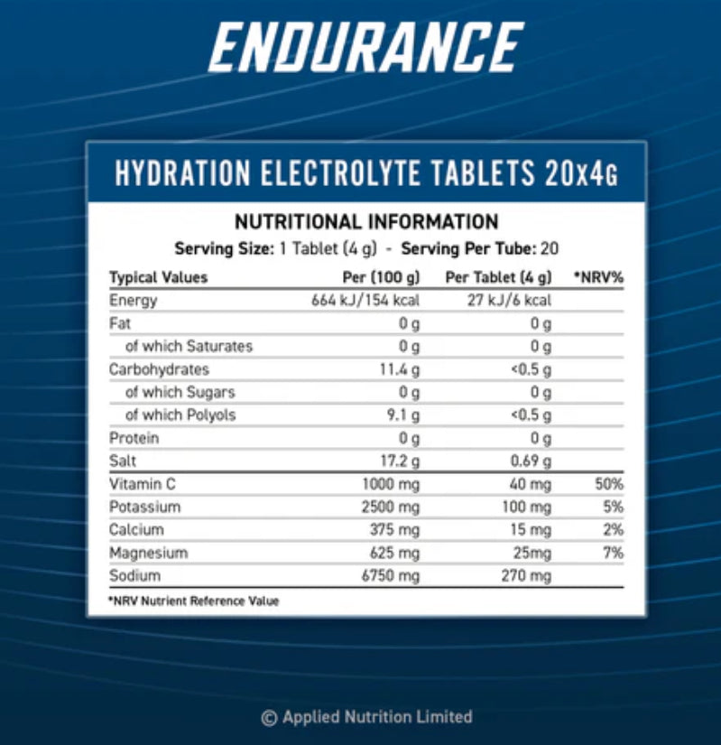 Applied Nutrition Endurance Hydratation électrolyte Effervescent 20g -orange