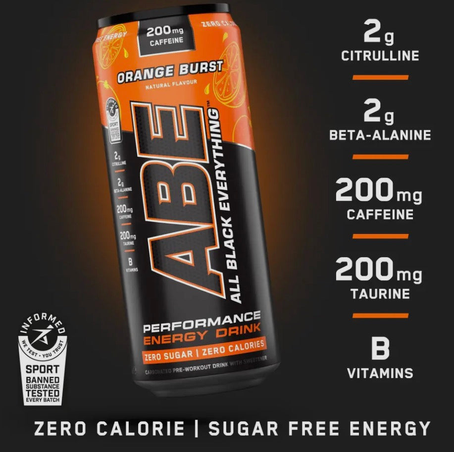 Applied Nutrition ABE Energy Drink Pré workout -330ml (sans sucre) Orange Burst