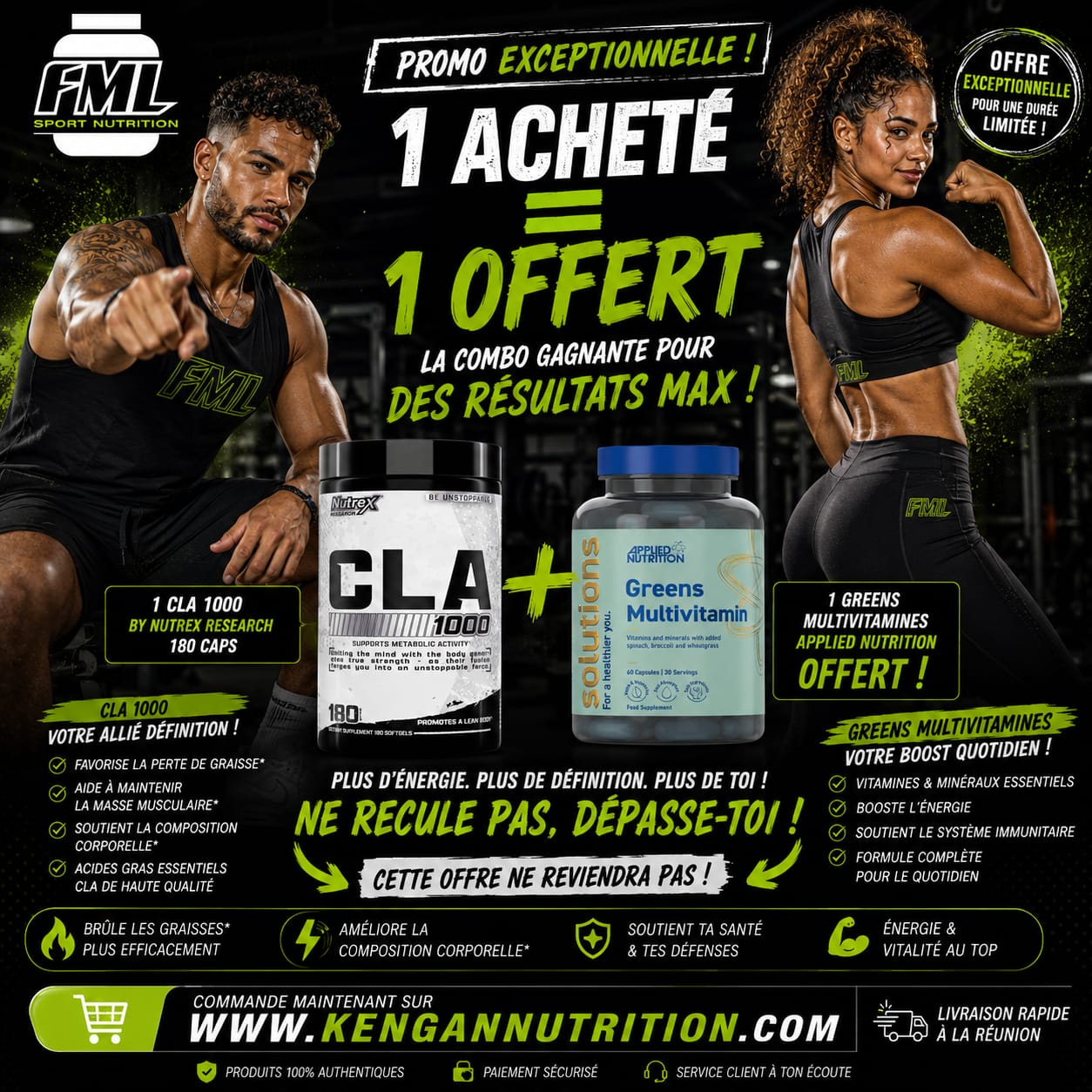 Nutrex CLA 1000 , 180 softgels acheté = 1 Greens Multivitamine offert