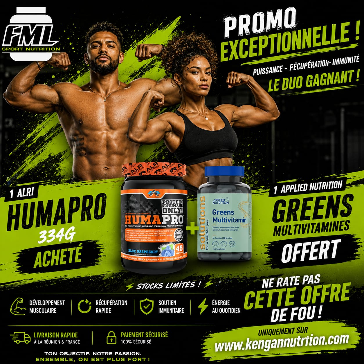 ALRI HumaPro, Blue Raspberry - 334g acheté = 1 Greens Multivitamine offert