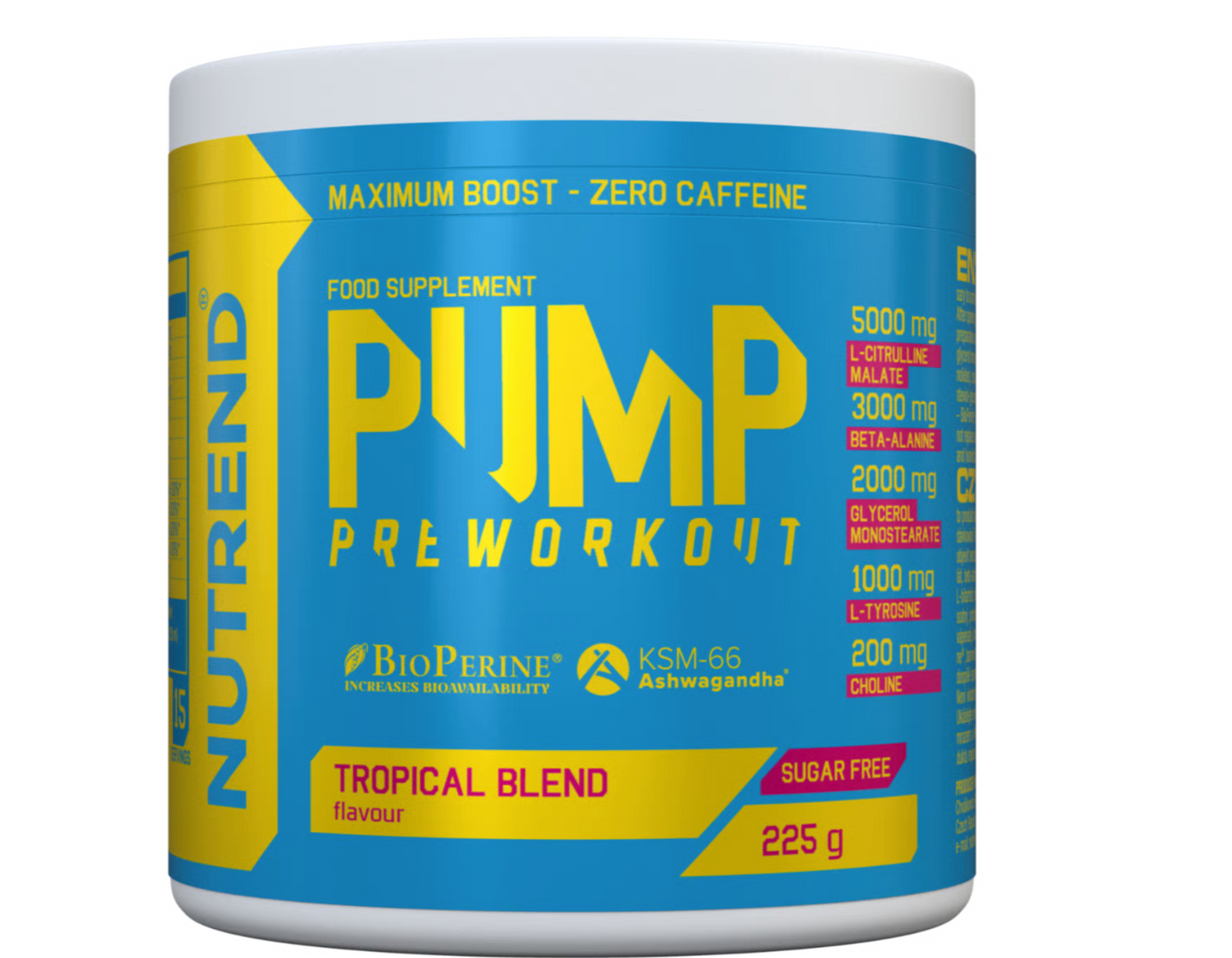 Nutrend Pump Pre Workout (zéro caféine, zéro sucre ,enrichi Ashwagandha Ksm-66) -225g