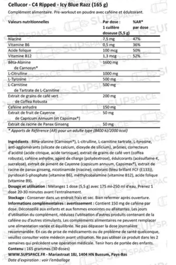 CELLUCOR C4 RIPPED- 180G (programme de sèche)