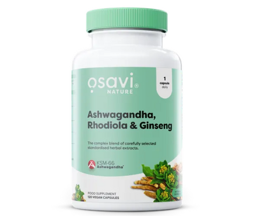 Osavi Ashwagandha, Rhodiola (racine dorée ou racine arctique) & Ginseng (sibérien)-120 vcaps
