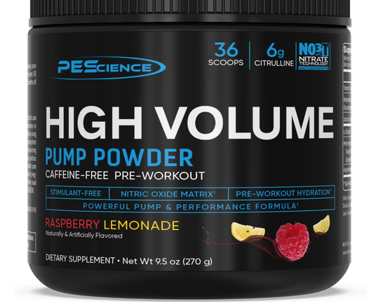 PEScience, High volume pré workout  sans caféine (masse musculaire) 270 g