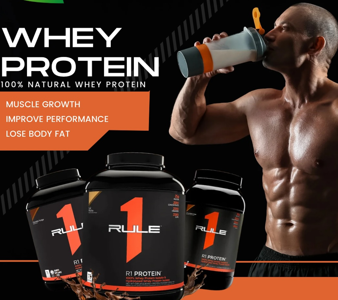 Rule one R1 protein Whey isolate & hydrolyzed (Zéro sucre,Zéro lactose,Zéro gluten)-900g
