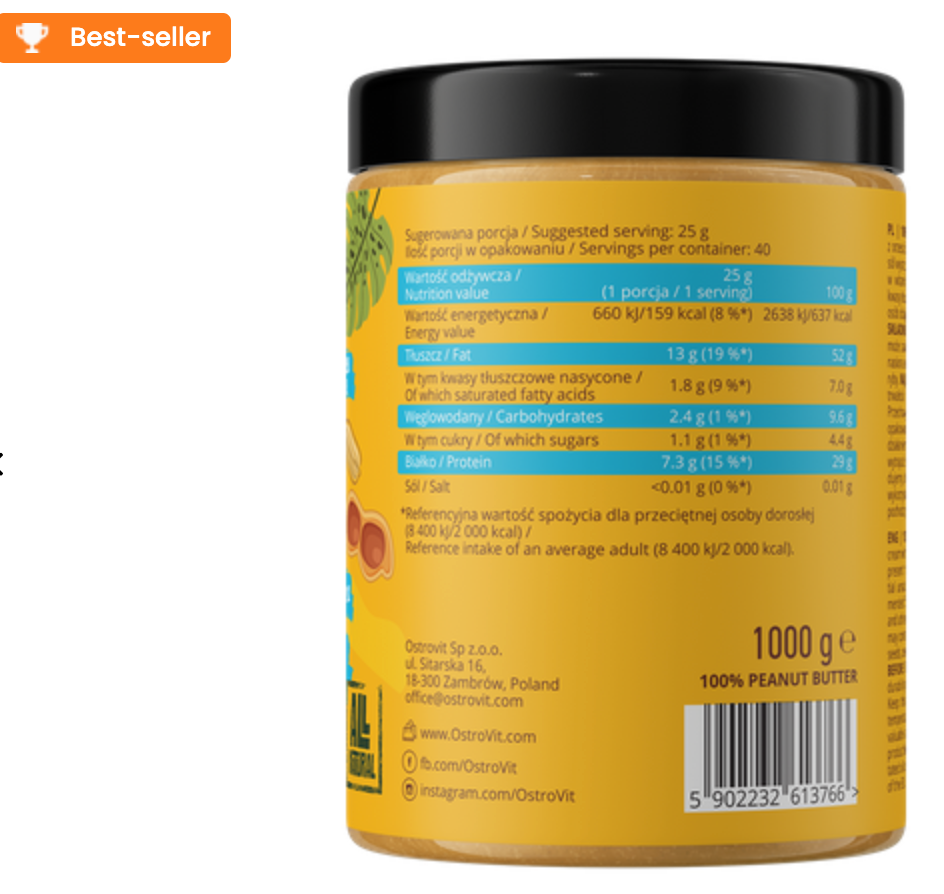 OstroVit Peanut Butter Smooth (onctueux) -500g