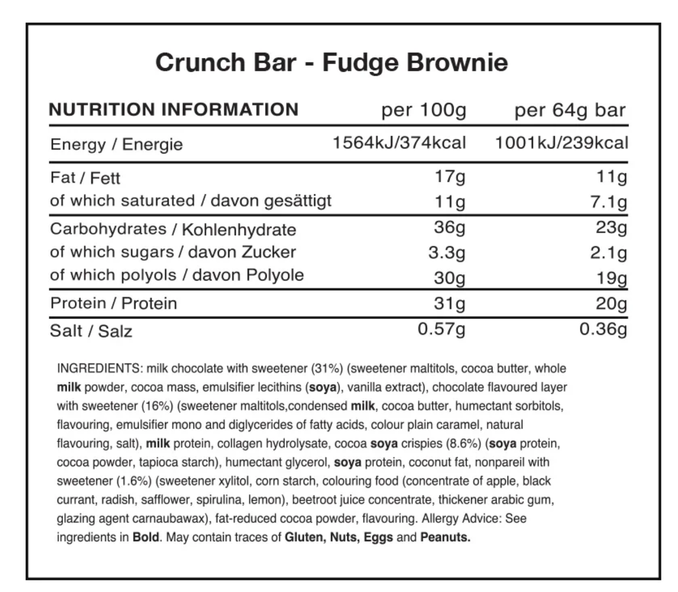 WARRIOR Crunch Bar Barre protéinée 64g