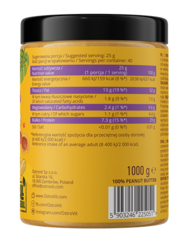 OstroVit 100% Peanut Butter, crunchy -1kg (beurre de cacahuète)
