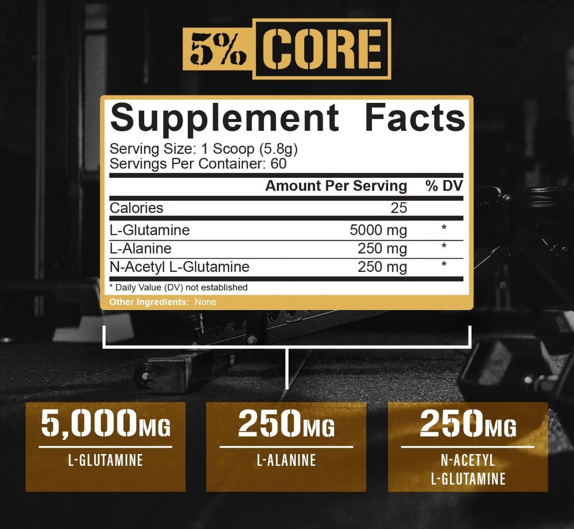 5% Nutrition L-Glutamine 5000 - Core séries- 348g (neutre)