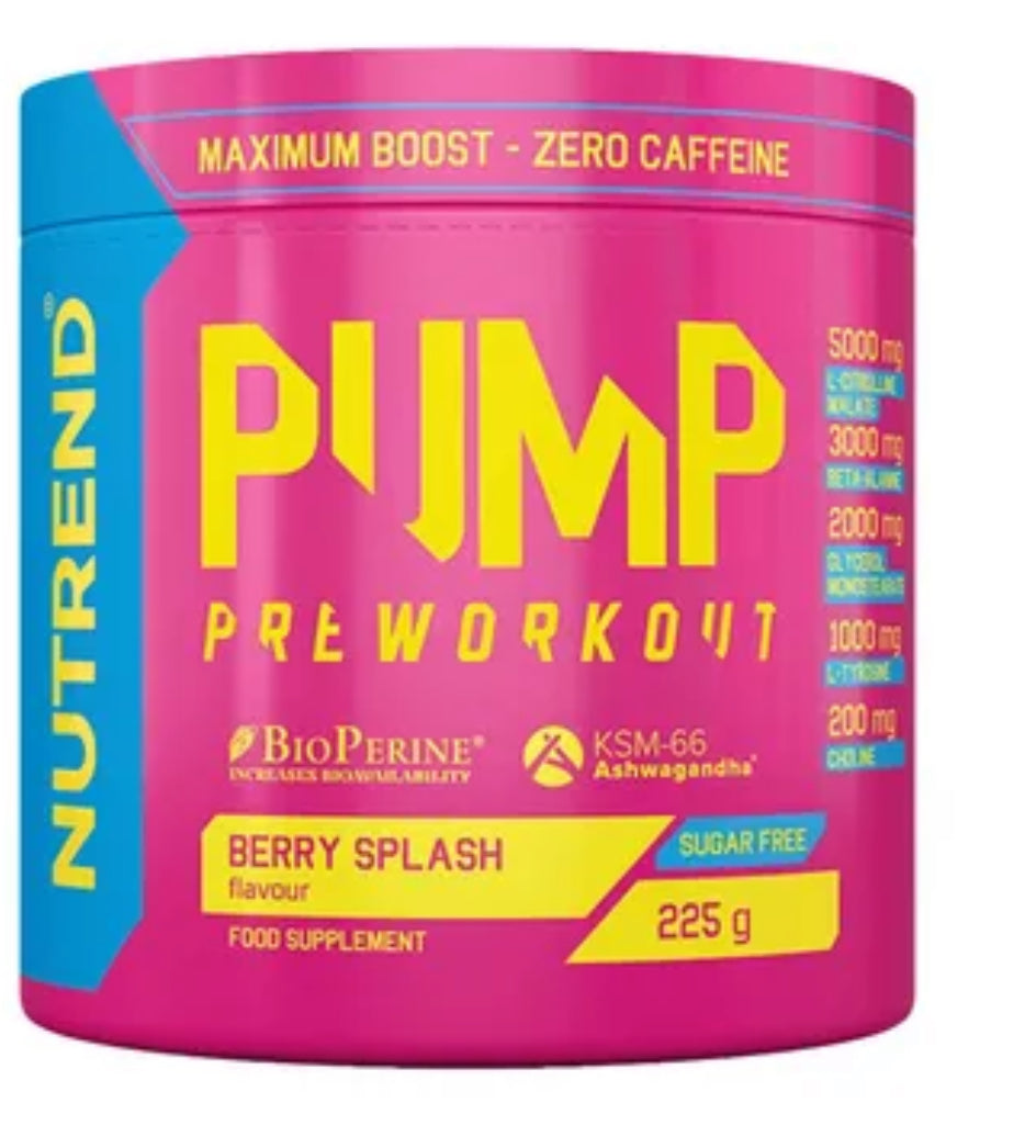Nutrend Pump Pre Workout (zéro caféine, zéro sucre ,enrichi Ashwagandha Ksm-66) -225g