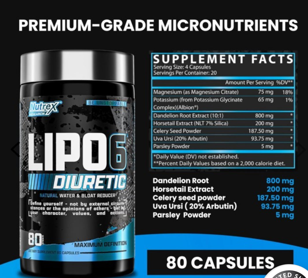 Nutrex research Lipo-6 Diuretic -80 vcaps (detox et perte de poids )