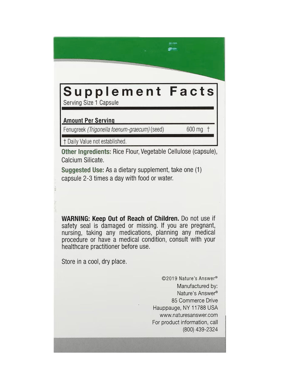 Nature’s answer Fenugreek 600mg - 90 vcaps