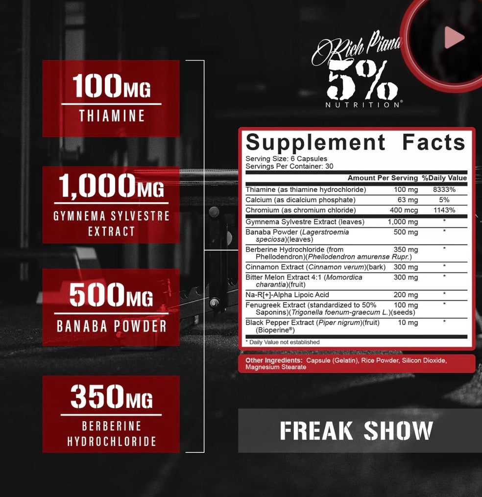 5% Nutrition Rich Piana Freak Show BERBERINE Legendary séries 180caps