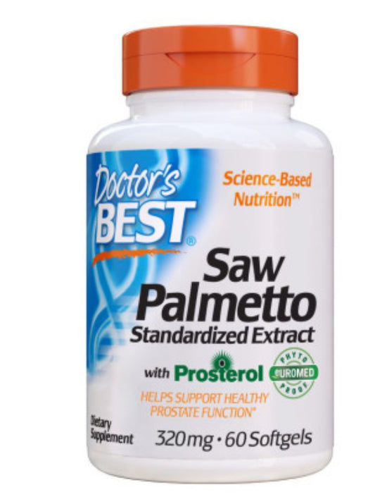 Doctor’s best Saw Palmetto L'extrait standardisé de palmier nain Doctor's Best apporte 320 mg d'extrait de Prosterol® -60 softgels ( santé de la prostate)