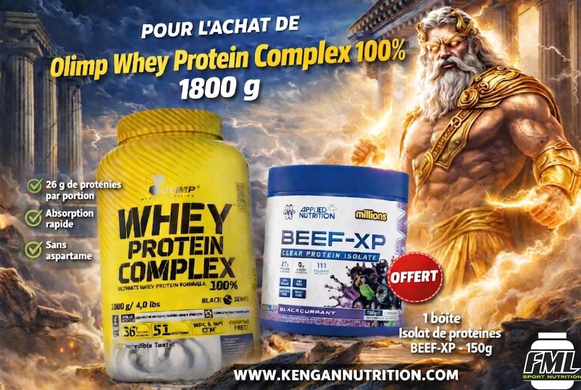 OLIMP SPORT NUTRITION WHEY PROTEIN COMPLEX 100% -1,8KG acheté = 1 boîte Beef XP 150g OFFERT
